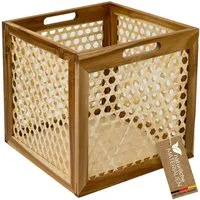 HMF Regalkorb Aufbewahrungskorb geflochten aus Rattan, mit Wiener Geflecht, passend für Kallax Regale 32 x 34 x 32 cm, Muster 2, Natur