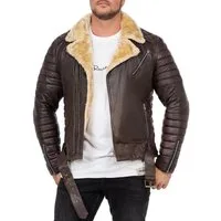 Reichstadt Lederjacke Herren Slim Fit Bikerjacke Black Zipper RS008LUX gefüttert mit Steppmustern
