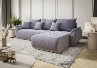 LAGERDEAL Ecksofa Schlafsofa AKITA Stoff Monolith Hellblau Ottomane Rechts