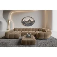 Sofa Dreams Wohnlandschaft Maleron U Form Design Stoffsofa, Stoff Polsterecke, 6-Sitzer, Ottomane links, Samtstoff Braun