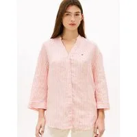Tommy Hilfiger Shirtbluse ESS LINEN COLLARLESS SHIRT mit Logo-Stickerei