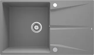 Neuesbad 1-Becken Granitspüle m. Abtropffl. 860x500x216, 5", Grau metallic, Raumsparsiphon + Stopfen NB1DEZRCS11A1