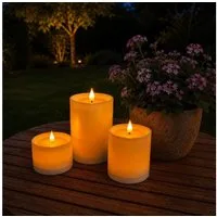 Online-Fuchs LED Solarleuchte - 3 LED Solar Kerzen, aufladbar für draußen - Lampen Outdoor, realistische Kerzenflamme, warmweiß, zusätzlich im Inneren beleuchtet - 9, 12 und 17 cm hoch