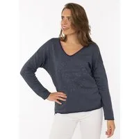 Zwillingsherz Sweatshirt „Positive Mind Neon Kante” mit Kontrastnaht, V-Neck, washed out Optik, langarm