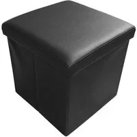style home Sitzhocker faltbare Sitzbank mit Stauraum, 38*38*38cm (Aufbewahrungsbox mit Deckel, gepolstert Sitzwürfel Fußhocker, Sitztruhe aus Kunstleder), für Wohnzimmer Schlafzimmer, Schwarz