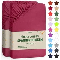 NatureMark Spannbettlaken Jersey Spannbetttuch, 100% Baumwolle, Gummizug: rundum, (2 Stück), Kinder Spannbetttuch, für Baby-/Kinderbett, 70x140 cm, Bordeaux rot