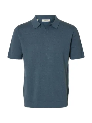 selected men - SLHMATTIS SS LINEN BLEND OPEN POLO NOOS blue mirage - Gr. - XL