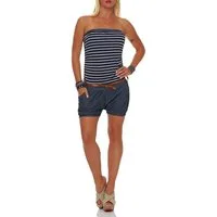 malito more than fashion Kurzoverall malito Damen Einteiler kurz im Marine Design, Overall mit Gürtel, Marine Design Einheitsgröße