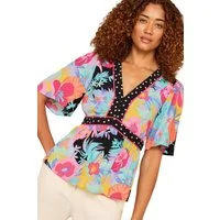 Love & Roses Blusenkimono Love & Roses Bluse mit Print und Kimono-Ärmel (1-tlg)