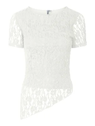 PIECES - PCARIANA SS ASYMMETRIC LACE TOP D2D Cloud Dancer - Gr. - XS
