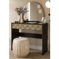 Inn.Furn Schminktisch Relief (Frisiertisch in schwarz und Gold mit Spiegel und Schublade, 90 x 133 cm), glänzende 3D-Front