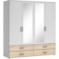 Schlafkontor Drehtürenschrank Ivar Kleiderschrank mit Spiegel inklusive 2 Spiegeltüren und 2 farblich abgesetzten Schubkästen