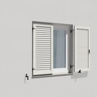 Fensterläden, Klappläden mit Montagerahmen Lamellenform Hamburg, Verkehrsweiß RAL 9016, 800 x 800 mm, 2-flügelig mit Schlagleiste, nach Maß konfigurieren