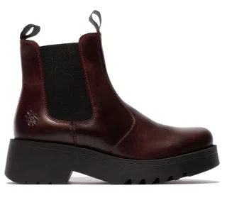 Fly London Damen MEDI789 Chelsea-Stiefel mit Keilabsatz und Plateausohle, Weinrot