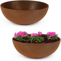matches21 HOME & HOBBY Blumentopf Runde bauchige 19 cm Pflanzschale für draussen, rost-optik braun (2 St), Wetterfeste Blumen-Schale als moderne Gartendeko Grabschmuck