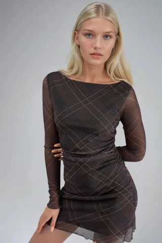 Karierter Tüll-Minikleid