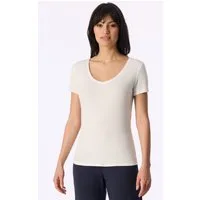 Schiesser T-Shirt Naturschönheit mit V-Ausschnitt, kurzem Arm, Feinripp-Qualität