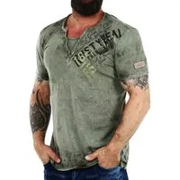 R-NEAL T-Shirt Original T-Shirt Rundhals X V-Neck Shirt Verwaschen Vintage Oil Washed