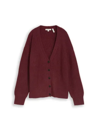 Tom Tailor - Oversize Cardigan mit V-Ausschnitt preppy plum melange - Gr. - L