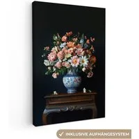 OneMillionCanvasses® Leinwandbild Holz - Vase - Farben - Blumen, Fotodruck (1 St), Leinwand Canvas Wandbild, Wanddekoration 20x30 cm