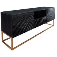 riess-ambiente TV-Board SCORPION 160cm schwarz, Massivholz · Lowboard · Metall · Wohnzimmer · 3D Schnitzereien