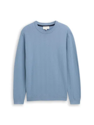 Tom Tailor - Strickpullover mit Fischgrätstruktur faded denim blue - Gr. - XL