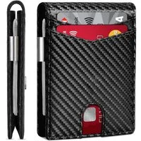 Forrlite Mini Geldbörse Geldbörse Herren Slim Wallet RFID Blocking Kohlefaserleder (Portmonee Herren mit 11 Kartenetui, Ausweisfenster, Geldscheinklammer, Minimalistischer Geldbeutel Herren,Geldbörse Herren mit RFID Schutz, Portmonee Portemonnaie Her