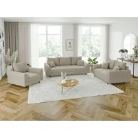 S-Style Möbel Polstergarnitur 3+2+1 Leif mit Holzfüßen im skandinavischen Stil aus Boucle-Stoff, (1x 3-Sitzer-Sofa, 1x 2-Sitzer-Sofa, 1x Sessel), mit Wellenfederung