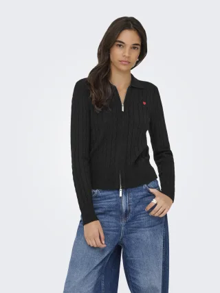 ONLY - ONLKATIA LS CABLE ZIP POLO CARDIG CC KNT Black - Gr. - S