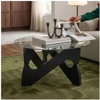 en.casa Couchtisch, »Reypio« mit Glasplatte Ø70 x 35 cm Schwarz / Grau