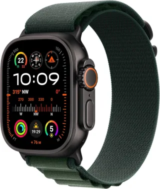 Apple Watch Ultra 2 [GPS + Cellular inkl. Alpine Loop M dunkelgrün] 49mm Titangehäuse schwarz