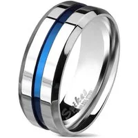 BUNGSA Fingerring Ring blauem Streifen abgeschrägten Kanten Silber Herren 60 (19.1) (Ring, 1-tlg), Männer