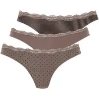 LASCANA String (3er-Pack) aus elastischer Baumwolle mit zarter Spitze