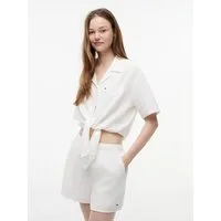 Tommy Jeans Kurzarmbluse TJW TEXTURED TIE FRONT SS SHIRT Baumwolle, Brusttasche, Saum zum Knoten