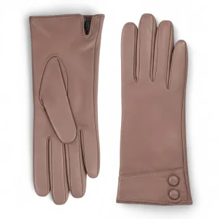 Damen-Fahrhandschuhe aus nudefarbenem, beigefarbenem italienischem Leder mit weichem Wollfutter und Knopfleiste für den Winter