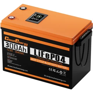 [EU Direct] Cloudenergy 12V 300Ah LiFePO4 Battery Pack with LCD Display Bluetooth Connect, 3840Wh Energy, 6000+ Cycles,