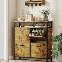HOMCOM Schuhkipper mit 4 Klappen, verstellbar Trennwand, offenem Fach (schmal Schuhschrank, 1 St., Schuhregal für 12-20 Paar Schuhe), für Flur, Eingang 98x24x95cm Rustikal Braun