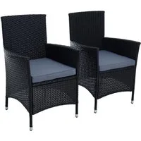 ESTEXO Gartenstuhl Rattan Gartensessel Polyrattan Stuhl 2er Set Garten Sessel Schwarz