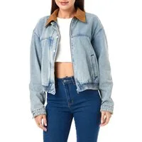 Ital-Design Jeansjacke Trendige Jeansjacke mit Kontrastkragen für Damen (90552383) Used-Look Jeansjacke in Hellblau