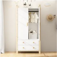 Ulife Kleiderschrank 2-türig mit Kleiderstange & 2 Schubladen – 89,6x180,5x44 cm (1-St) aus Kiefernholz & MDF – platzsparend & vielseitig, Weiß/Blau