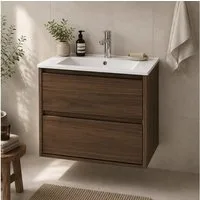 Lomadox Waschtisch VERZUOLO-56-WALNUT, 50 cm breit in Walnuss, wandhängend