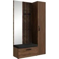 Beautysofa Garderoben-Set MARGARET Flurgarderobe mit Spiegel, (Kleiderschrank, Schuhschrank, Sitzbank, Kleiderstange, Flurmöbel-Set mit Lamellen), verschiedene Farben und Breiten