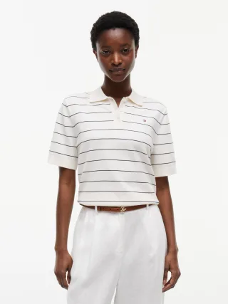 JERSEY STITCH MINI POLO Ivory Petal/Dark N Navy Stp - Gr. - M