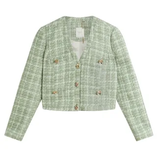 Ted Baker Koma Rose Button Cropped Boucle Tail Green Jacket