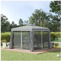 Outsunny Pavillon Gartenzelt mit Doppeldach, mit 4 x Seitenteile Moskitonetz wetterfest, mit 4 Seitenteilen, (Gartenpavillon, Pavillon), für Garten, Dunkelgrau