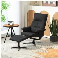 HOMCOM Relaxsessel mit Hocker, Gepolstert Fernsehsessel mit Liegefunktion, Wippfunktion (TV-Sessel, 2-St., Liegesessel), für Wohnzimmer, Schlafzimmer, Schwarz