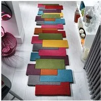 FLAIR RUGS Läufer Abstract Collage, 100% Wolle, Karo Design, rechteckig, Höhe: 11 mm, Patchwork, modern, mehrfarbig, Läufer, Wohnzimmer, Flur, Schlafzimmer