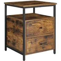 VASAGLE Nachttisch Boxspringbett, 45 x 45 x 60 cm, Beistelltisch, vintagebraun-schwarz, 2 Schubladen, offenem Fach, Nachtschrank, Metallrahmen Industriestil