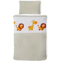 Gräfenstayn Kinderbettwäsche Set mit Tiermotiv und integriertem Reißverschluss - aus 100% Baumwolle, Deckenbezug 135x100cm und Kissenbezug 60x40cm (Giraffe/Löwe)