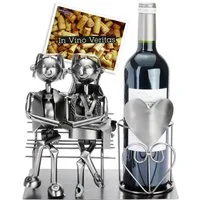 BRUBAKER Weinflaschenhalter Liebespaar auf Bank Flaschenhalter, (Valentinstagsgeschenk, 1-St., romantisches Wein Geschenk), Weinhalter Metall Skulptur mit Geschenkkarte